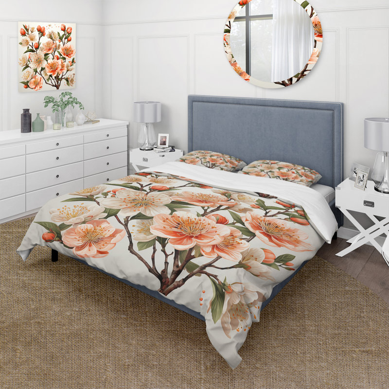 Ensemble de housse de couette en microfibre / polyester Peach Blossom Bliss IV