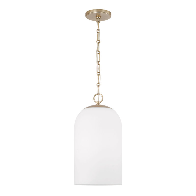 9" W x 18" H 1-Light Capsule Pendant in Matte Brass with Soft White Glass and Alternating Loop Designer Chain