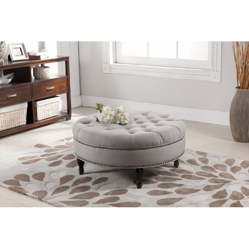 Repose-pieds cocktail rond capitonné 35,25 po, Beige
