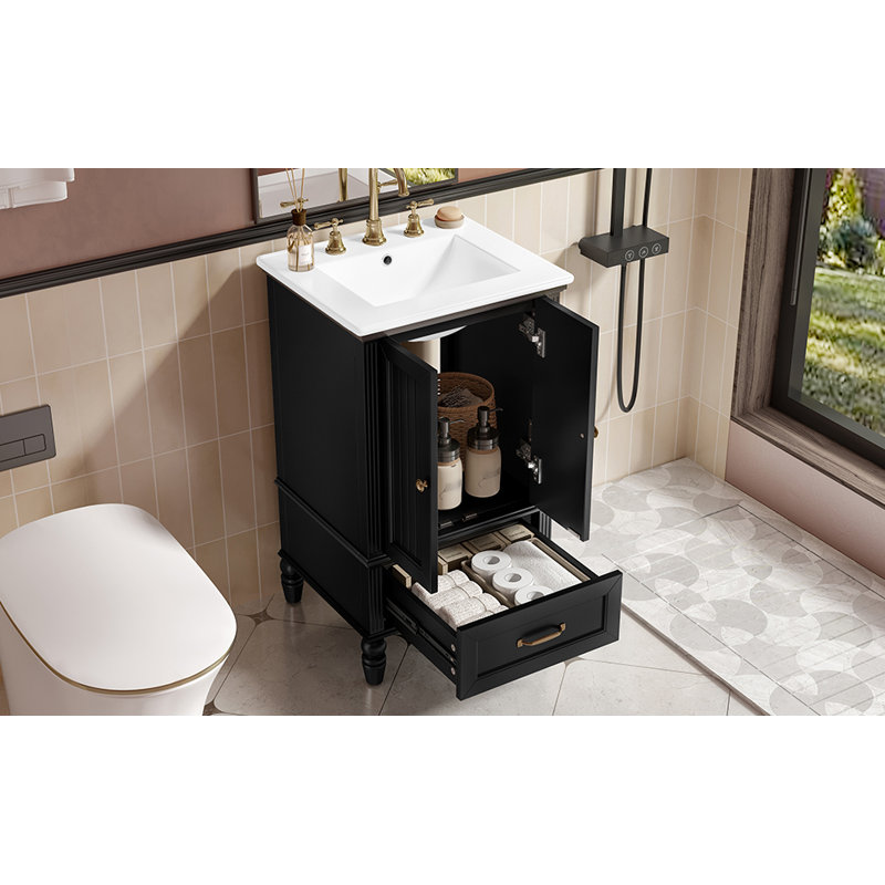 Ensemble de meuble-lavabo moderne 20 po avec lavabo en céramique Valehurst, Noir