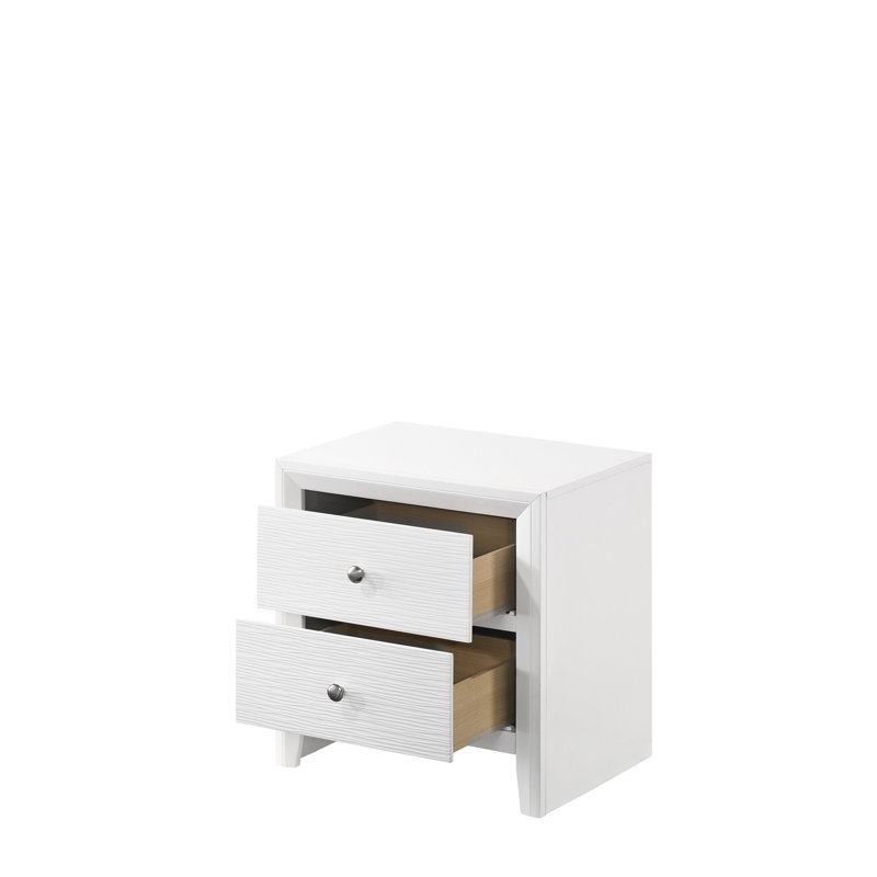 Table de chevet moderne 2 en blanc, bois pour chambre à coucher et salon, design contemporain,