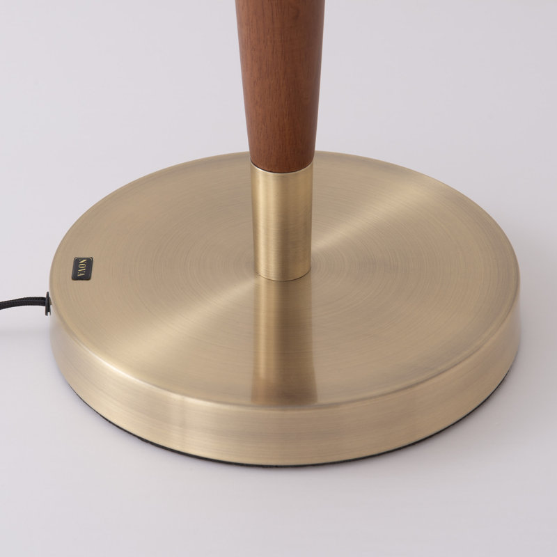 Pasadena Table Lamp, Eichler White Shade, Dark Walnut, Weathered Brass Finial