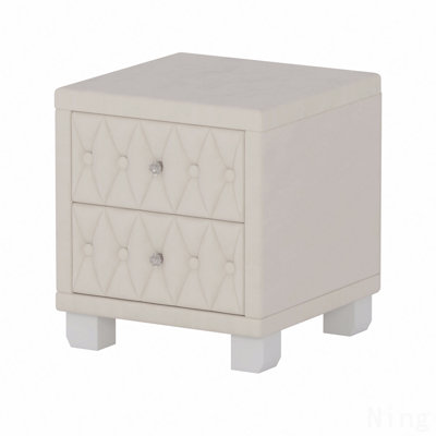 Elegant Velvet Nightstand With 2-Drawers And Crystal Handle, Storage Bedside Table (Nightstand) With Button-Tufted
