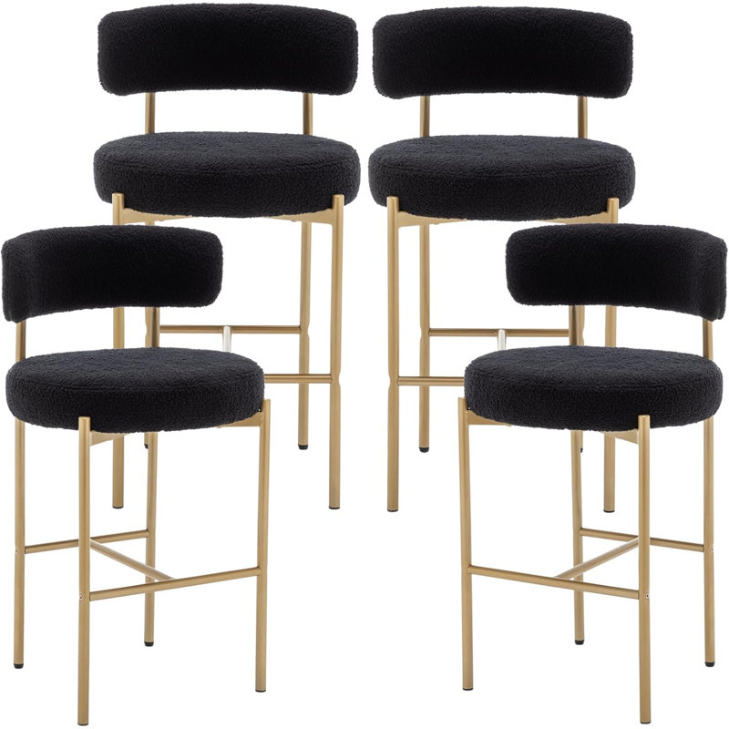 Gold Boucle Bar Stools Set Of 4, 26" Modern Counter Stools With Backs, Upholstered Barstools For Kitchen Island, Bar, Cafe