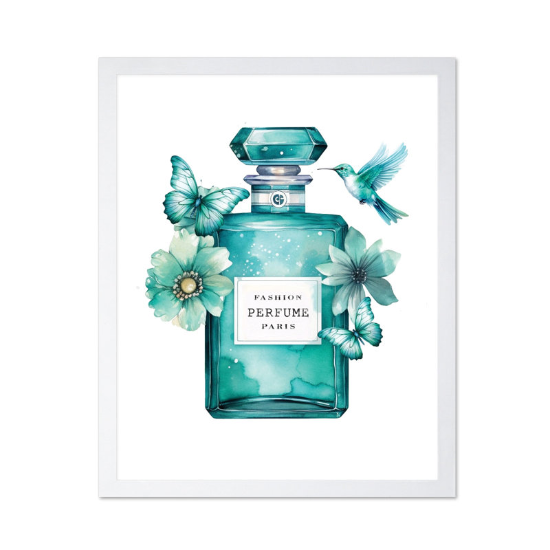 Parfum tendance bleu turquoise, Poster, White Framed, 11"H x 14"W