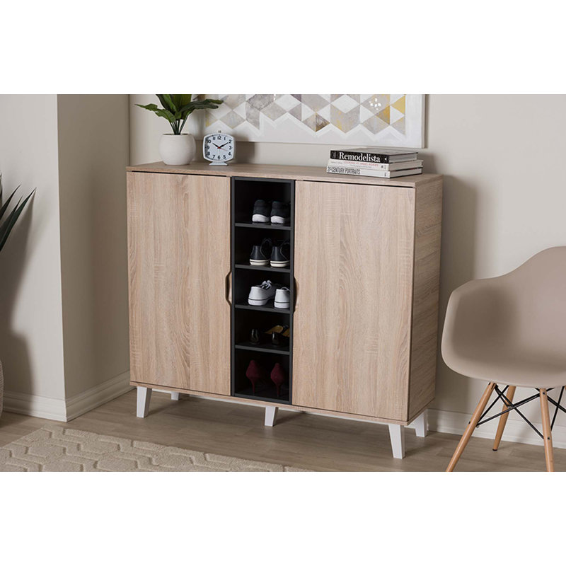 Rangement à chaussures pour 15 paires Valina, 2 portes brun clair / grises