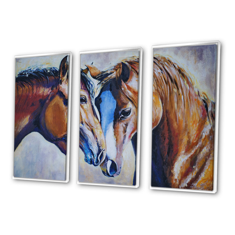 «Brown Amoureux», ensemble d'art mural sur toile encadré 3 animaux, H 28 po x l 36 po x P 1 po, Blanc