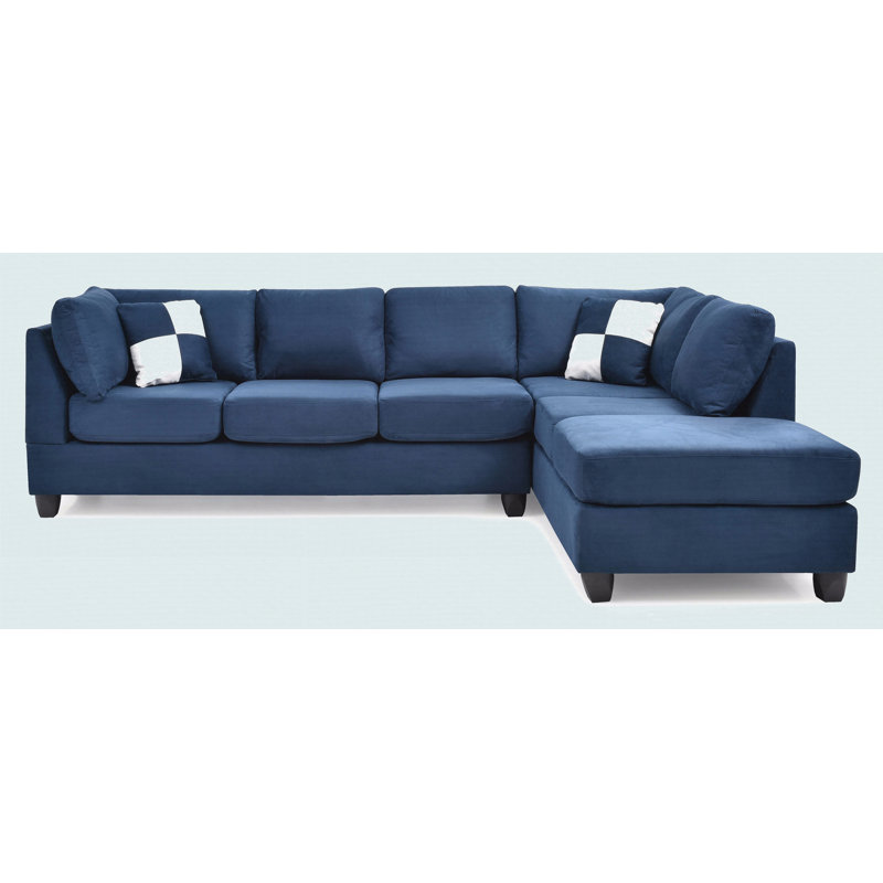 Modern Sectional Sofa With Chaise, Navy Blue