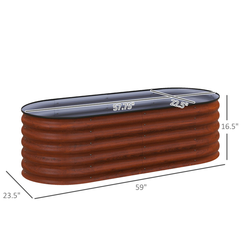 Outdoor Metal Elevated Planter Box, Brown, 16.5" H x 59" W x 23.5" D