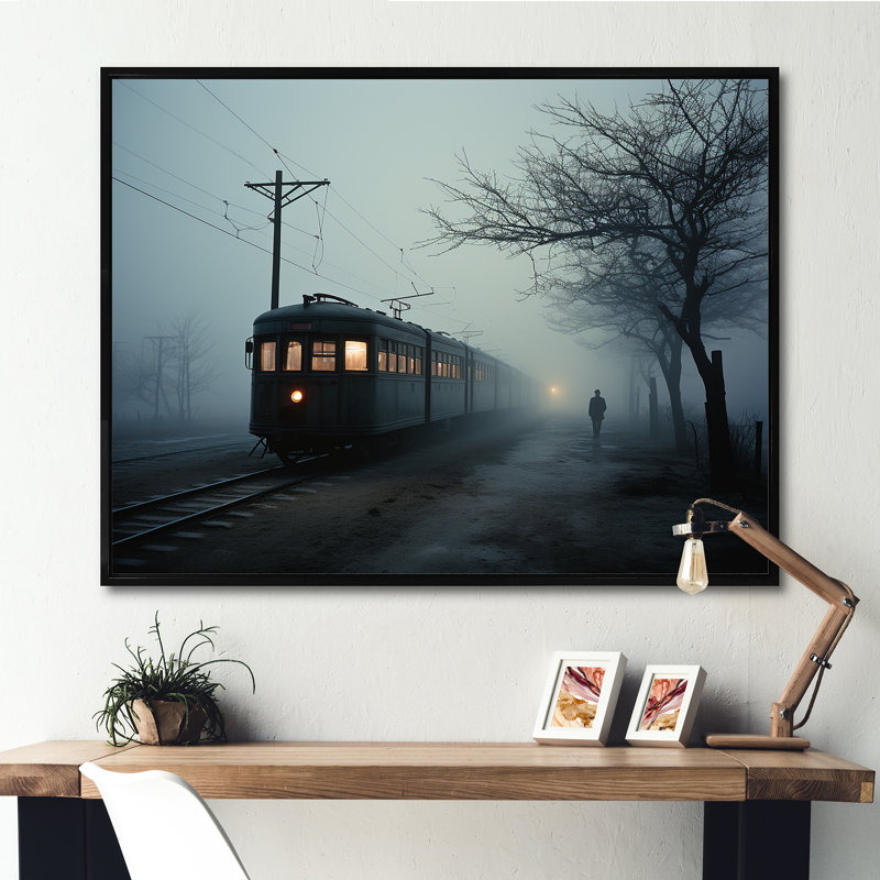 Mystic Train Charm In Winter, reproduction d'art sur toile, Cadre flottant noir, H 12 po x l 20 po x P 1 po