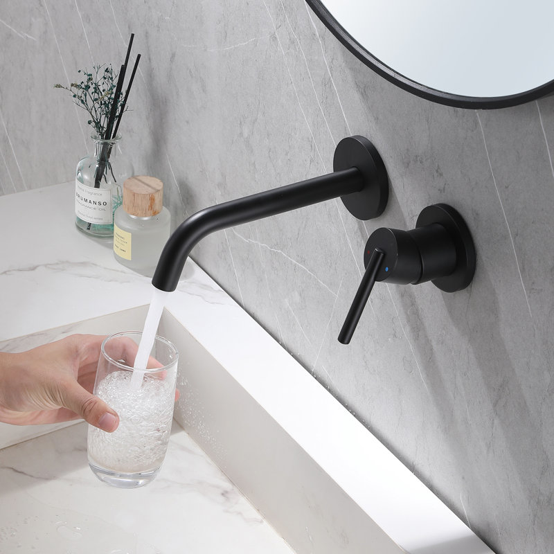 7.5" Wall Mounted Bathroom Faucet, Single Handle Lavatory Sink Faucet Bathroom Vessel Sink Faucet With Drain Assembly, Yes