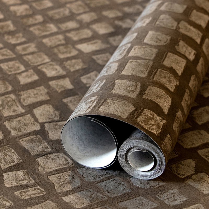 Urban Classics Collection Manhattan Metallic Loft Tiles Wallpaper Roll, Brown