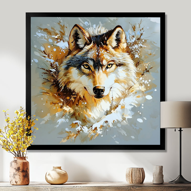 Aquarelle, portrait de loup - reproduction d'art loup, H 36 po x l 36 po, Reproduction encadrée d'une seule photo sans pass