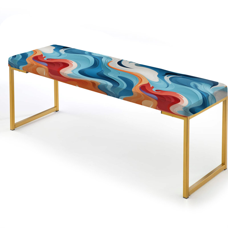 Blue and Orange Swirling Waves Harmony - Banc rembourré abstrait doré