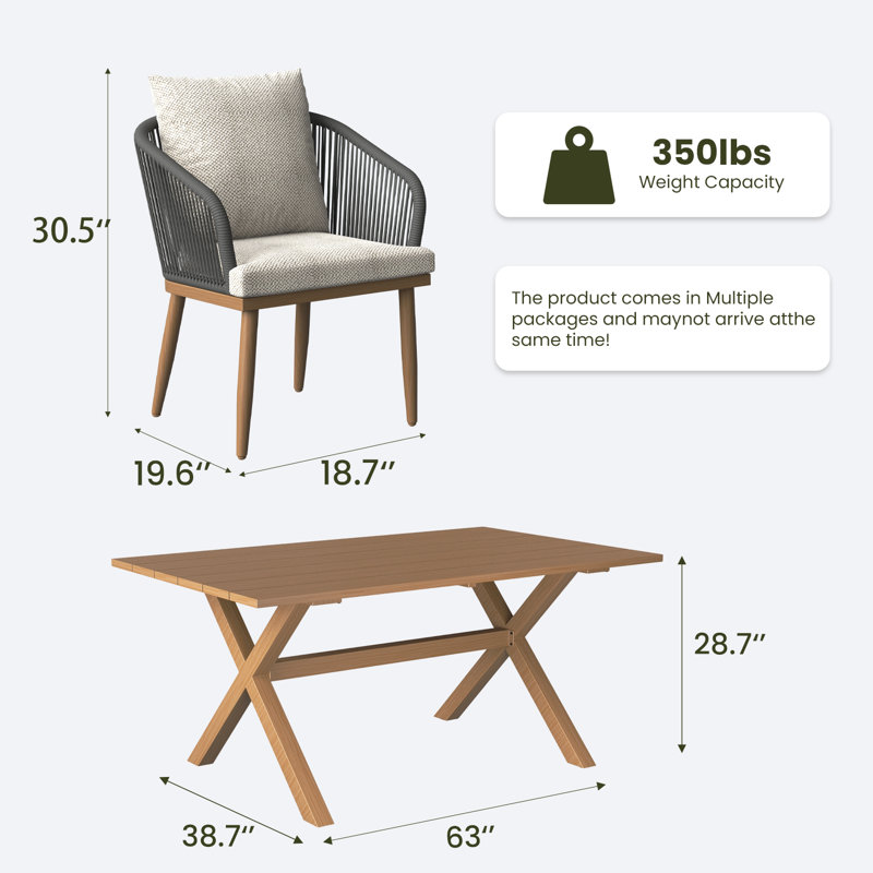 10 Pieces Outdoor Dining Set Woven Rope Wicker Patio Dining Set With Rectangular Aluminum Table And Modern Armrest Dining Chairs