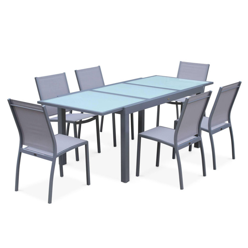 Dancer 6 - Person Patio Dining Set Extendable Rectangular Table, Grey/Light Grey