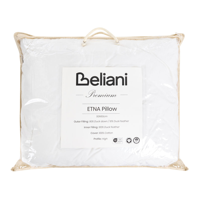 3-Chamber Bed Pillow ETNA High Duck Feathers and Down 40 x 80 cm White, 10cm, 50 x 60 cm