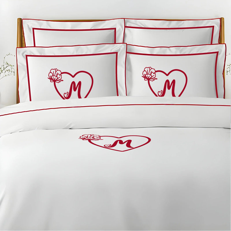 Monogram Embroidery & Border Cotton Sateen Solid Duvet Cover Set, King Duvet Cover, Yes