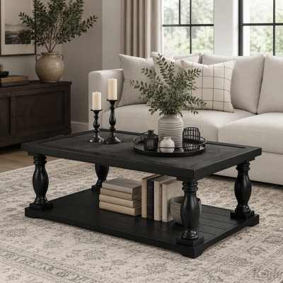 Farmhouse Coffee Table with Turned Spindle Legs and 2-Tier Storage