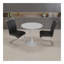 Table de salle à manger 31,5 "circulaire blanche, table de salle à manger, table de salle à manger pour 2 à 4 personnes, plateau et base en panneau de fibres à densité moyenne et 2 chaises de salle à manger en métal argenté-114794974
