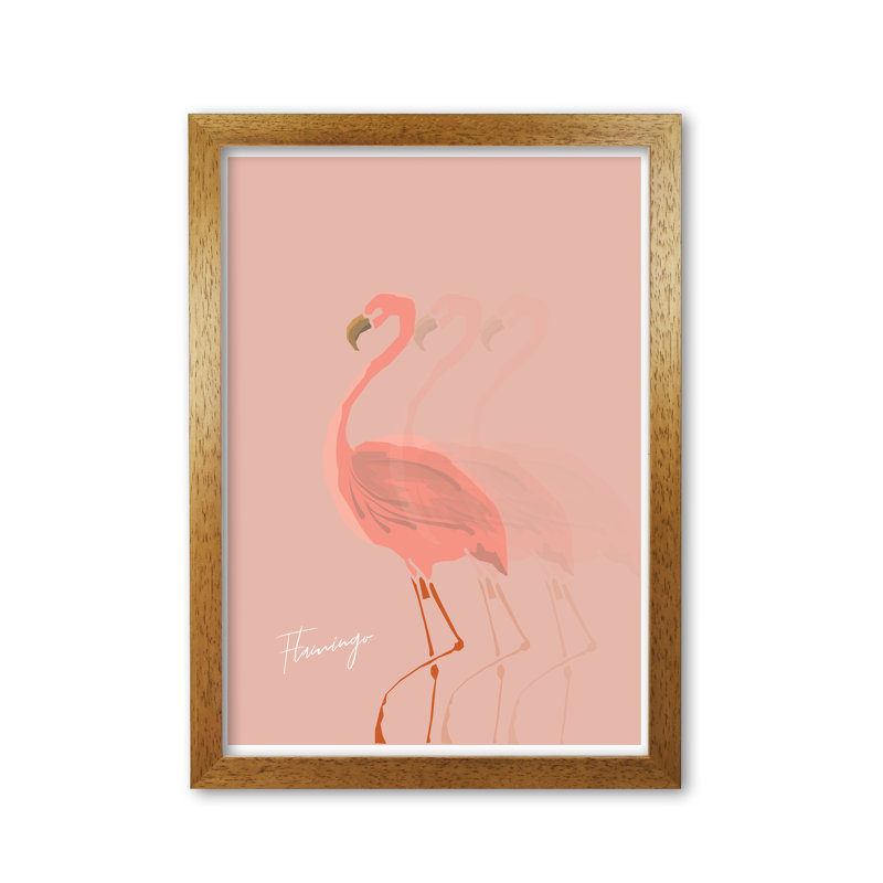 Flamingo Shadow - Single Picture Frame Print, Honey Oak Frame, 30 cm H x 21 cm W x 5 cm D