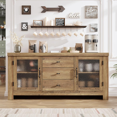 54.4 Inch Kitchen Spacious Buffet Sideboard Cabinet - Accent Storage Cabinet with 2 Glass Doors & 3 Drawers, Coffee Bar Table