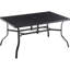 Table de salle à manger pour 6 personnes avec plateau en lattes en acier thermolaqué, trou de parapluie 2,16 po, patins antidérapants, cadre de revêtement en E, pour la piscine, la cour, le jardin en toute saison en noir, la cour idéale