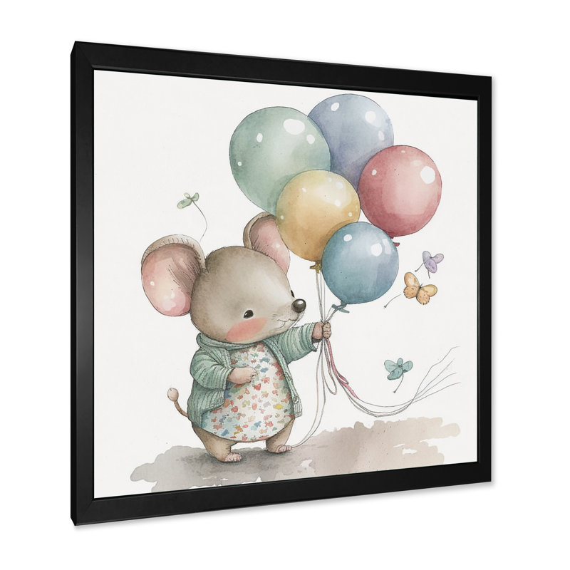 «Nursery Adorable Mouse», reproduction sur toile, H 16 po x l 16 po x P 1 po, Cadre photo noir