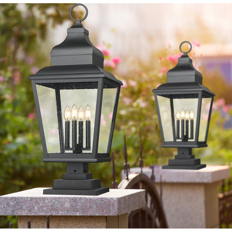 Luminaire d'extérieur monté sur pilier 4 lumières noir sable 35 po Raphael