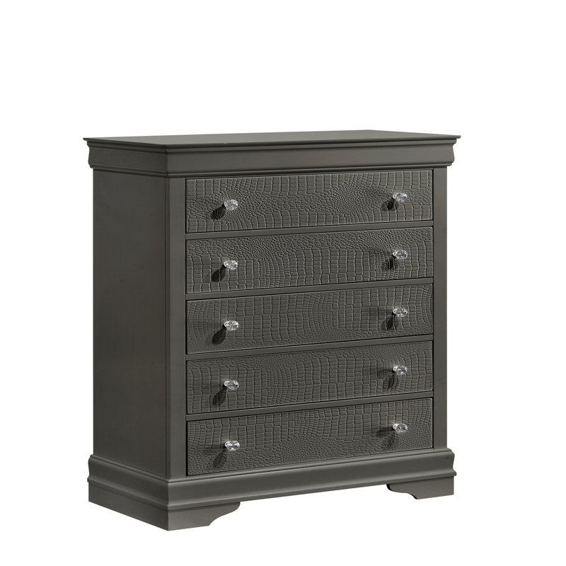 Commode 5 tiroirs Blaze, Gris métallisé