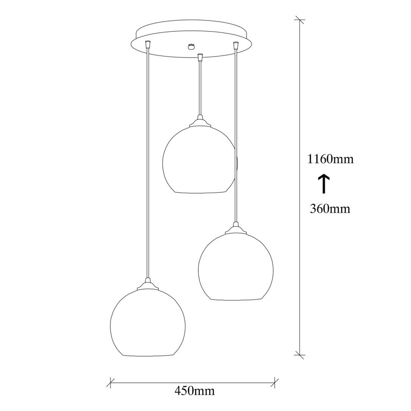 Lustre industriel et scandinave, finition noire et miel, 17,7 po de diamètre x 45,7 po de hauteur | Hauteur réglable, corps en métal, 3 x douilles E27 (40 W maximum) | Parfait pour les décors nostalgiques et les espaces modernes