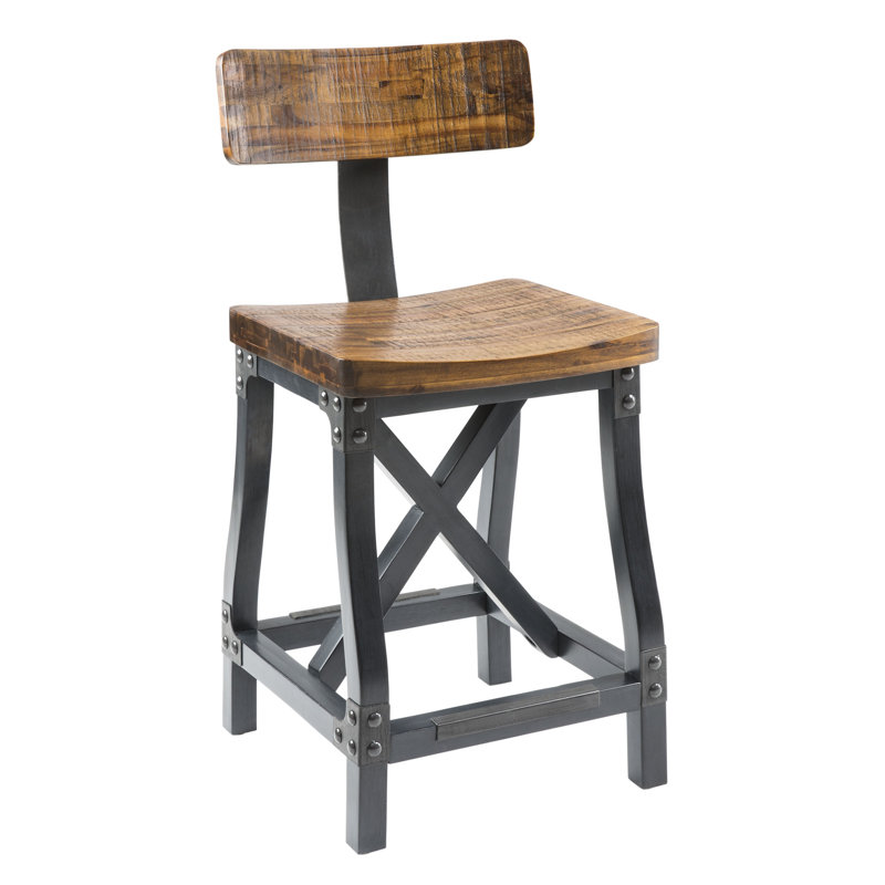 Tabouret de bar et de comptoir Eivind, Tabouret de comptoir (siège d'une hauteur de 24,5, Ambre / acacia