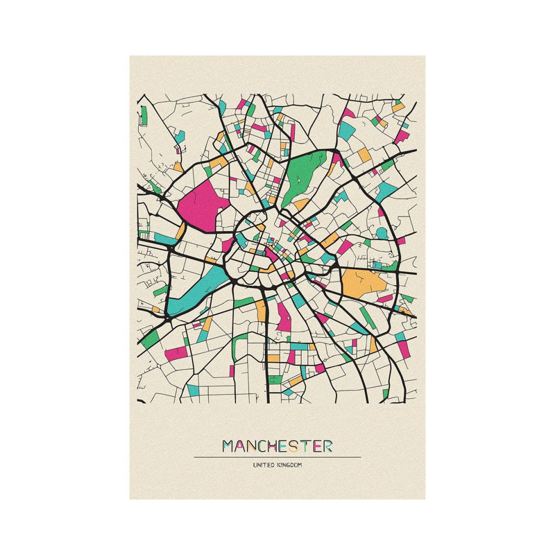 «Manchester, England Map» par Ayse Deniz Akerman - Toile tendue, estampe numérique sur toile tendue