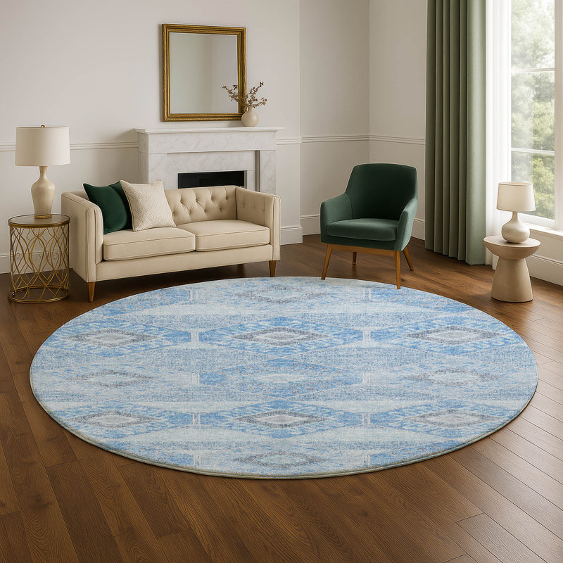 Premium Machine Washable Xamiera AMF1857 Aztec Rug, Round 8'