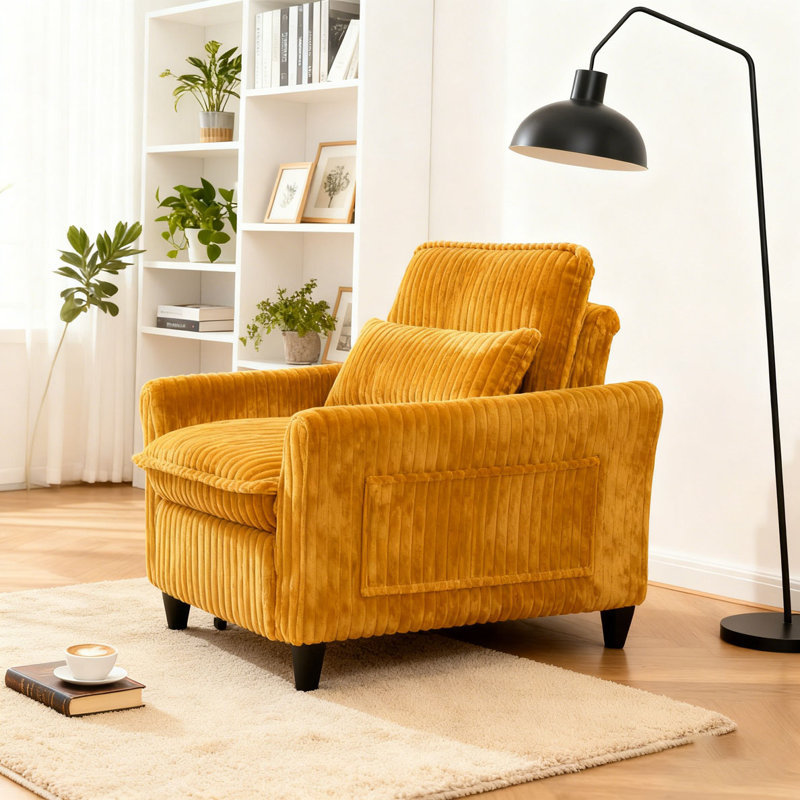 Corduroy Fabirc Fauteuil confortable pour petit appartement Chambre à coucher Balcon Petit canapé-lit Petit canapé avec coussin