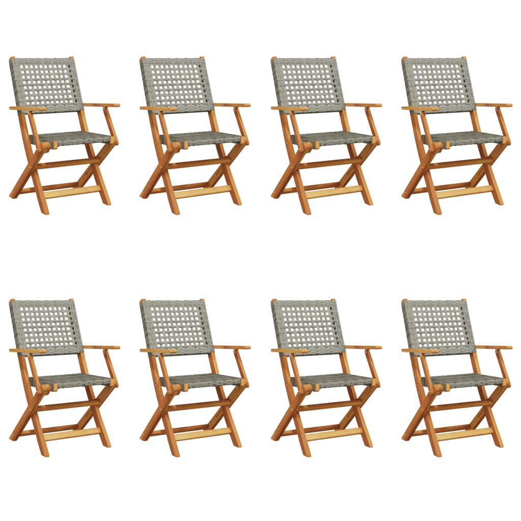 Vidaxl (Grey, 8 Pcs) Garden Chairs Outdoor Dining Chair Solid Wood Acacia And Poly Rattan - Image 3