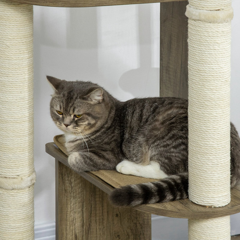 Arbre à chat moderne haut pour grimper, grande tour à chat multiniveaux avec poteaux