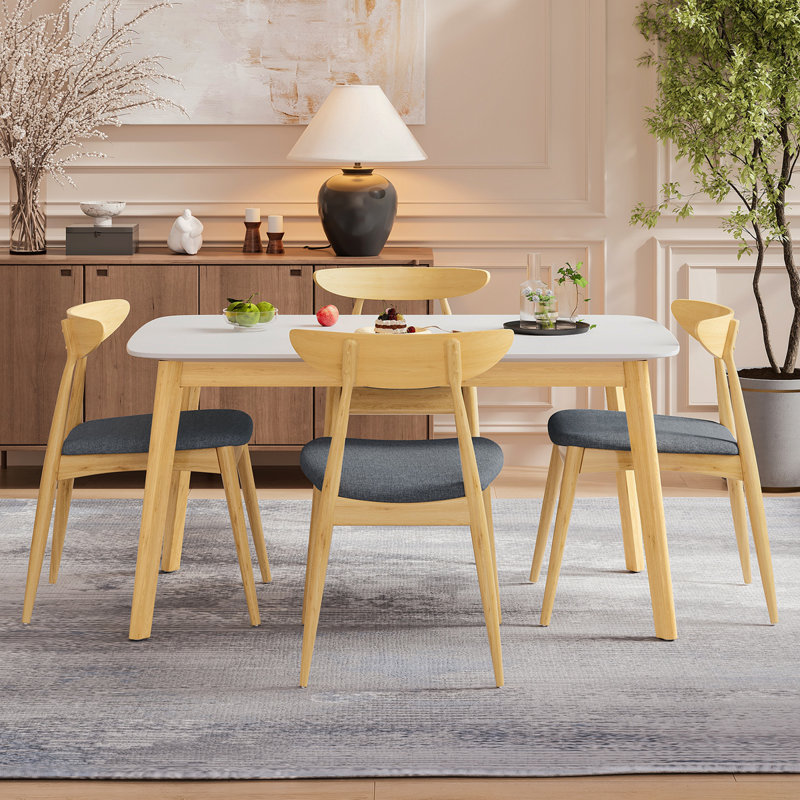 Ensemble de table de salle à manger 5 pièces, 1 table, 4 chaises, structure, dossier ergonomique, chaises rembourrées, noyer et gris anthracite