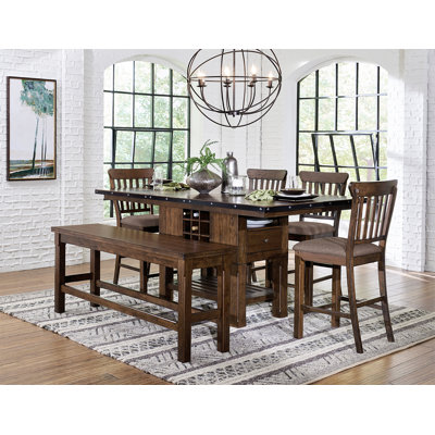 Ivaylo 6Pc Wooden Dining Table Set, Kitchen Table Set with Extension Leaf,Drawers ,Wine Rack Table