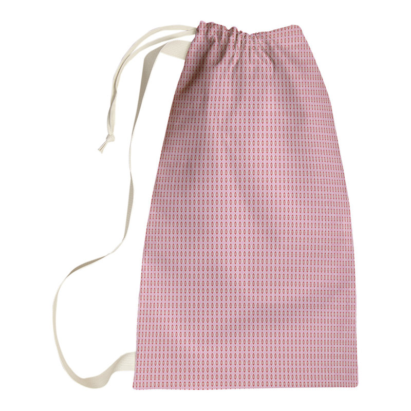 Fabric Laundry Bag with Handles – Festive Hol Lined Diamonds Collection in Pink Red, Medium (36" H x 28" W x 1" D), Pink/Red