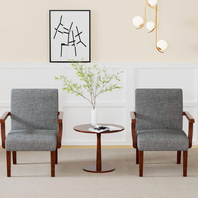 Fauteuil d'appoint en tissu gris (2 chaises + 1 table), structure en bois franc, pour chambre à coucher, espace de bureau gracieux de 2 et bureau