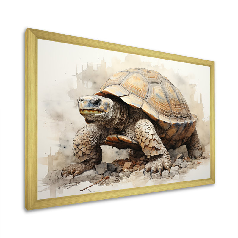 Minimalisme tortue I sur toile, Cadre doré simple, H 16 po x l 32 po x P 1 po