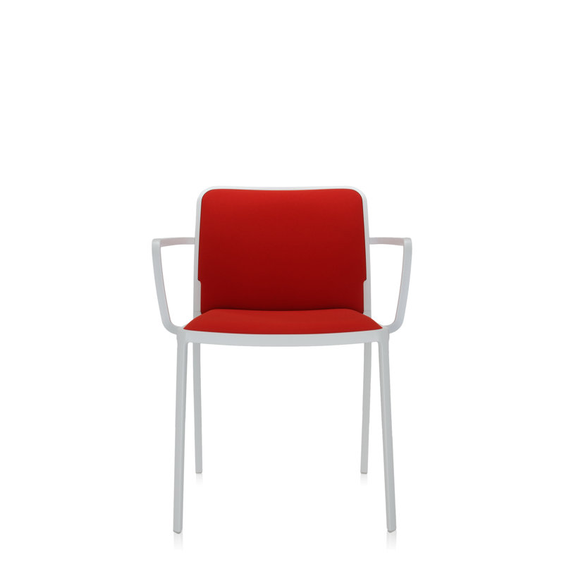 Audrey Armchair, Red Trevira, Polished Aluminium