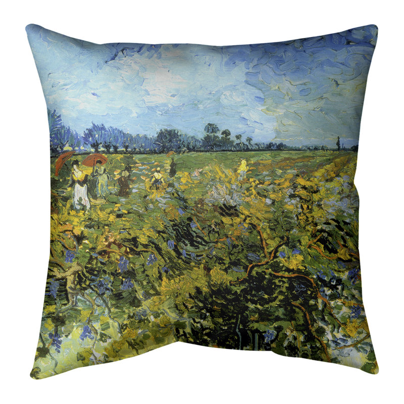 Vincent Van Gogh - Le coussin de sol The Green Vineyard - Standard, 28 po x 28 po, bleu