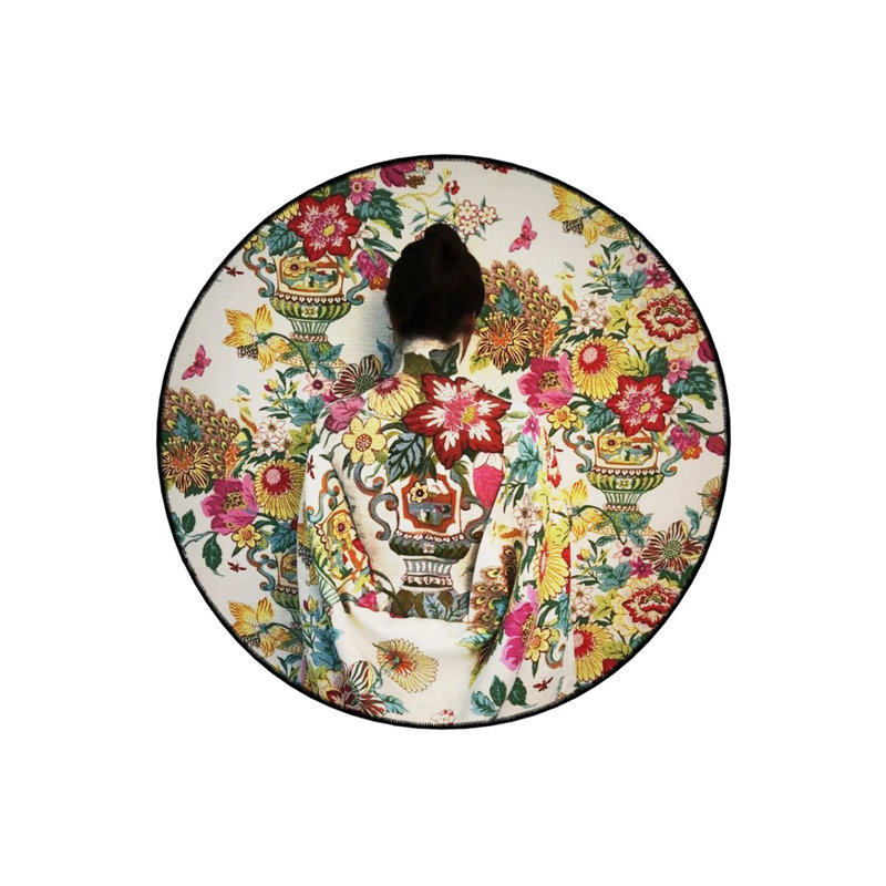 Round Woven Base Vintage Decorative Carpet With Multicolored Ethnic Motifs And Female Silhouette Patterns, Round 2'8"