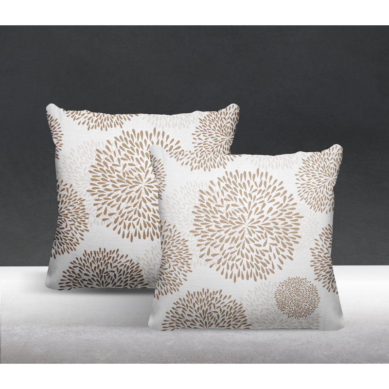 Floral Outdoor Reversible Throw Pillow, Beige, 19W" x 19H"
