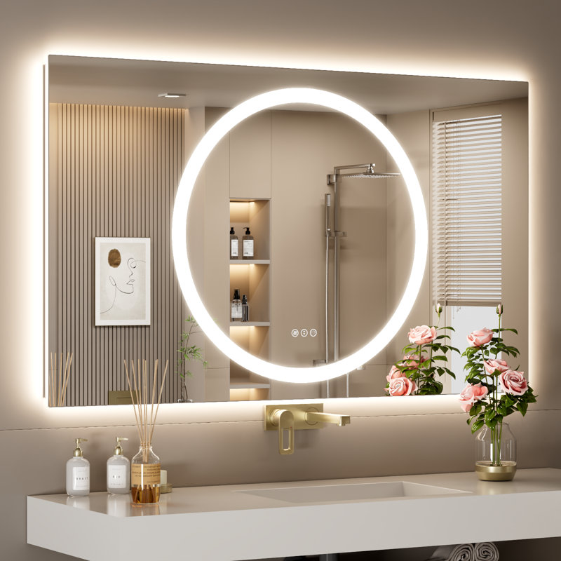 Dimmable LED Bathroom Mirror with Lights, 60" x 36"
