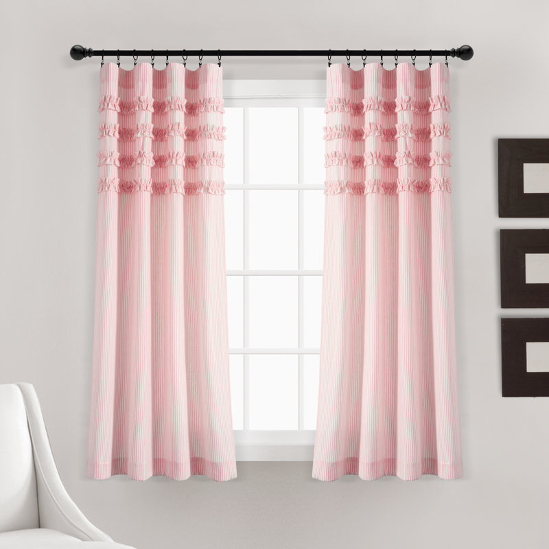 Paire de rideaux 100% coton avec passe-tringle, Rose