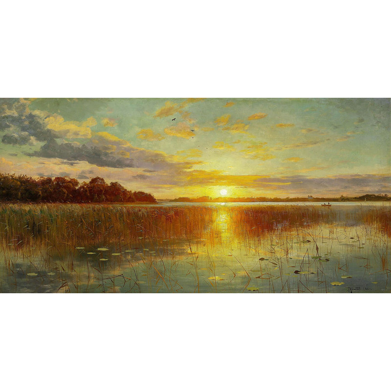 Sunset over a Danish Fiord 1 Piece Wrapped Canvas Wall Art, 35 cm H x 70 cm W