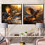 Perroquets jaunes coucher de soleil doré - animaux, perroquet carré, ensemble de 2 collages carrés-93466597-93466596
